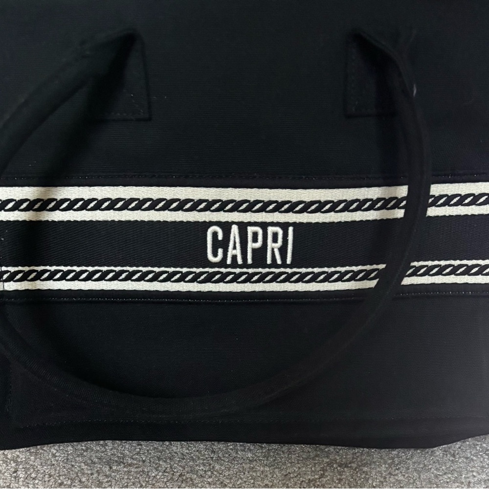 Black Tote Bag with Capri Detail